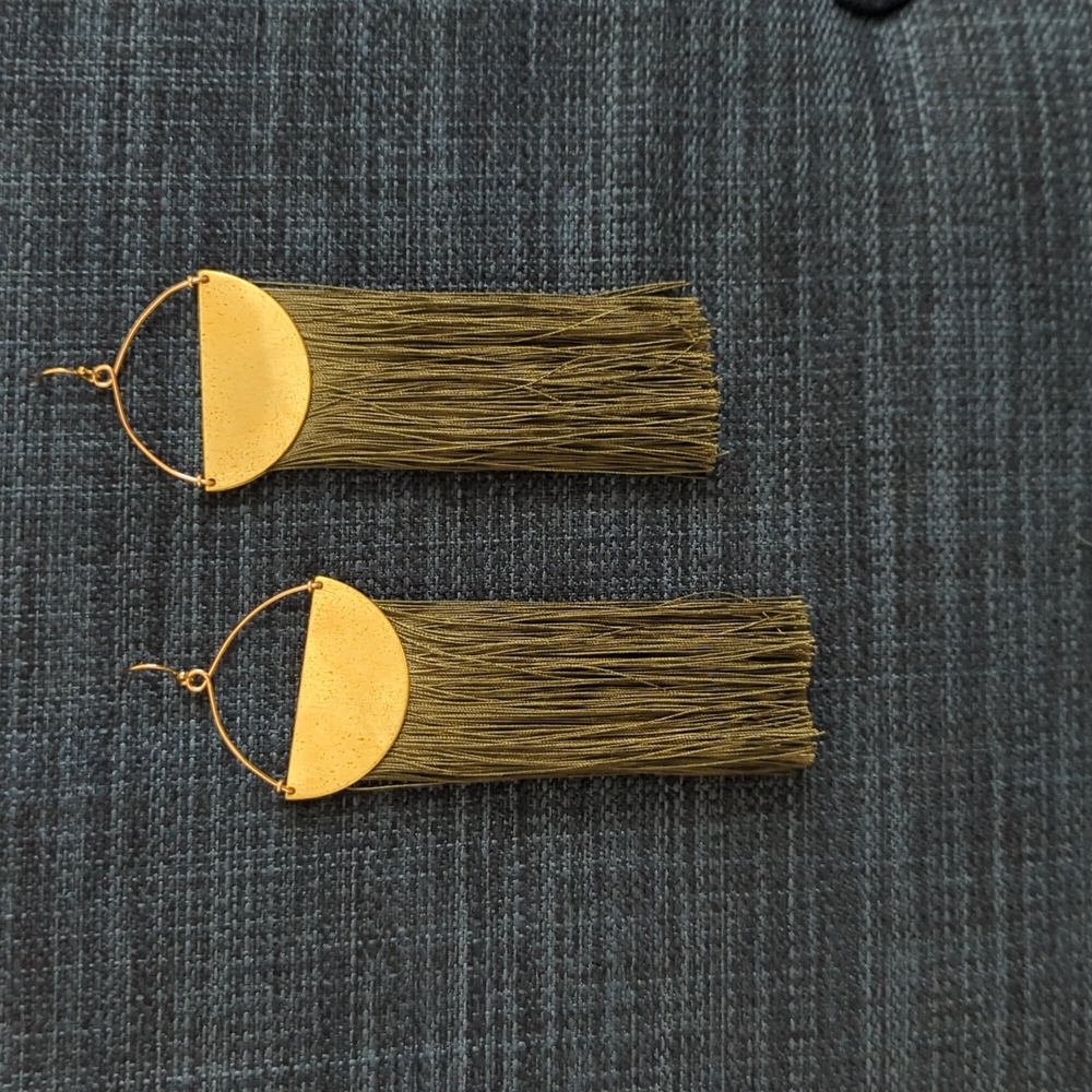 Tumble Olive Green Fringe Earrings